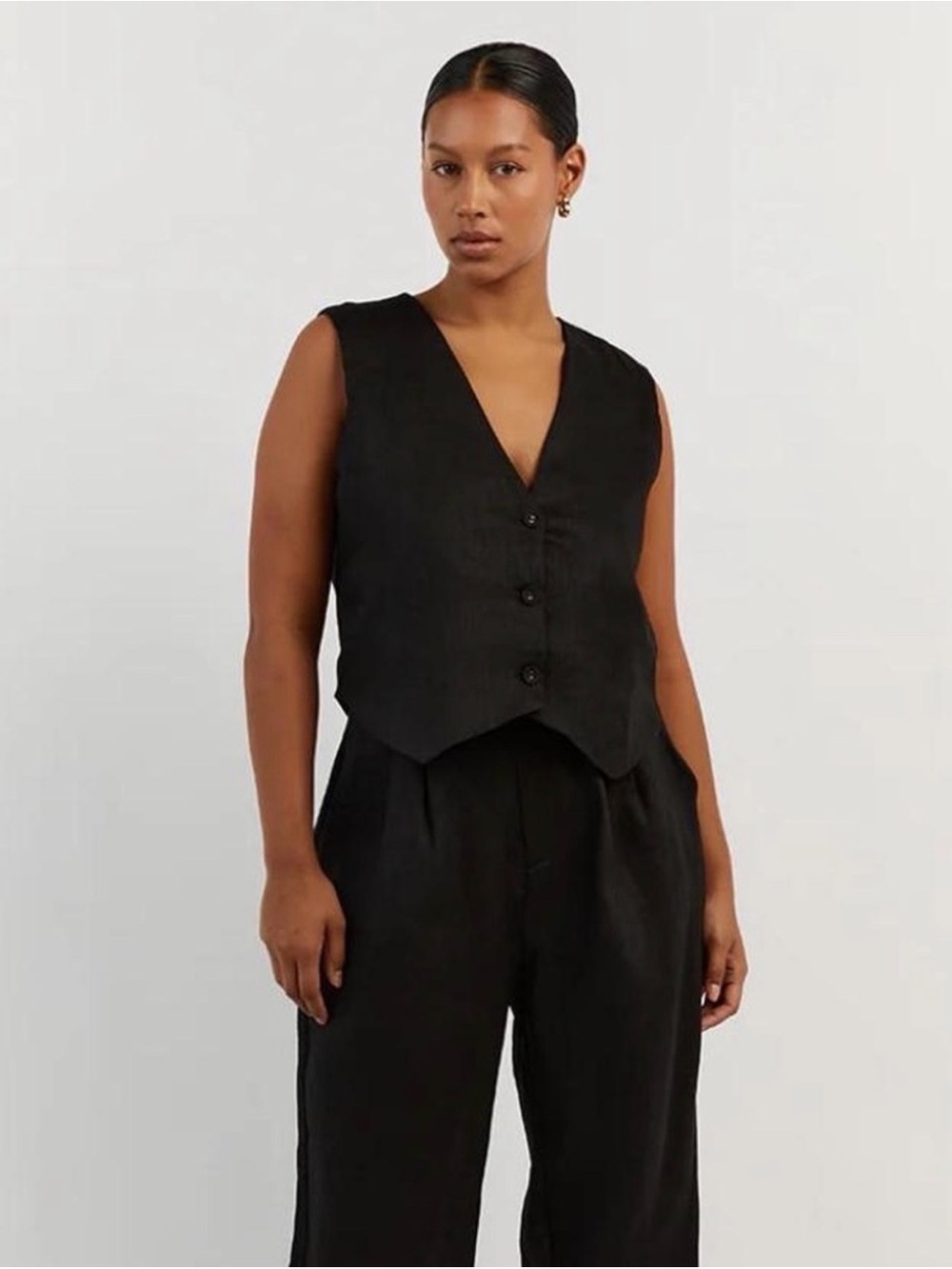 DISSH Black Sleeveless Linen-Blend Vest & Wide Leg Trousers